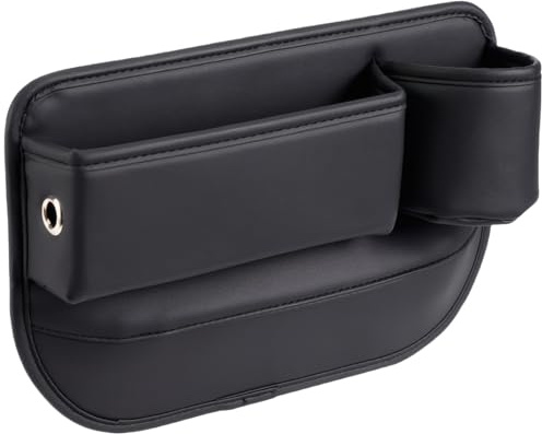 Packool Black PU Leather Car Seat Storage Box with Two Pockets, Fit for Phones Glasses Cards Keys, Universal Car Gap Organizer for Easy Access, Car Gap Filler Organizer for Driver Seat