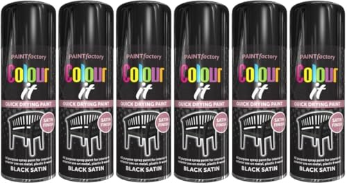 VARNOX All Purpose Black Satin Spray Paint 250ml – Quick Drying, High-Coverage Aerosol for Interior & Exterior Use on Metal, Plastic & Wood, Durable Smooth Finish (6PCS)