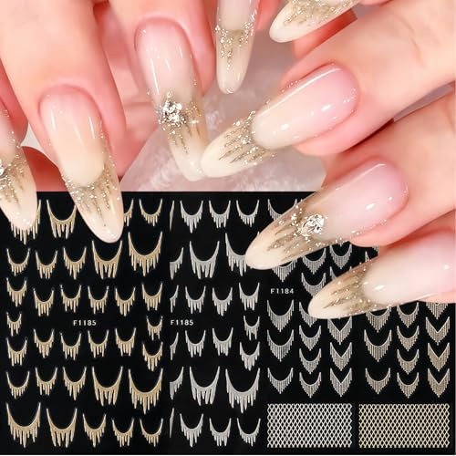 Zosutetoxo Stickers, self-adhesive french tip nail stickers, gold silver nail decals for nail art as nail design accessory for DIY manicure
