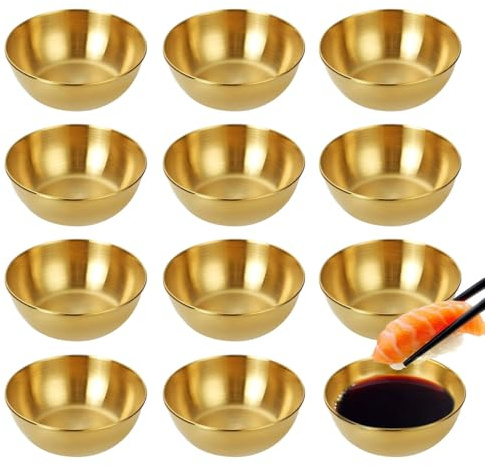RTSHUK 12 Stück Gold Dipschalen Set, 8,2×3 cm Mini Dip Schälchen 120ml Edelstahl Kleine Schalen Saucenschälchen Runde Sojasauce Schälchen für Vorspeisen Ketchup Senf