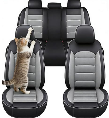XMYAN 5 Stück Auto Sitzbezüge Set für Mini Cooper s Hardtop, Sitzbezug Auto Set Rücksitz Leder Vordersitze Atmungsaktiv Wasserdicht Und Komfortabel, Sitzschoner Universal(Gray)