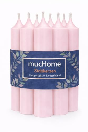 mucHome Stabkerzen 8er Set – Made in Germany – Ø 2,2 x 11 cm – durchgefärbte Premium Tafelkerzen mit ca. 4 Std. Brenndauer (Pastellrosa)