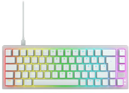 CHERRY XTRFY K5V2 Compact Clavier de jeu mécanique au format 65 %, disposition allemande (QWERTZ), clavier échangeable à chaud, commutateurs MX2A RED, blanc transparent (reconditionné)