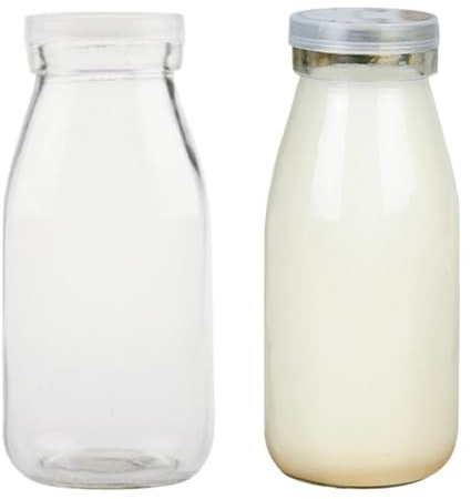 DRESSOOS Bottiglie per Latte in Vetro 250ml 2 Pezzi Tappo, Resistenti al Calore e Facili da Trasportare, per Famiglie e Ristoranti
