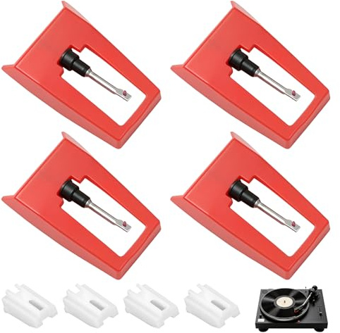 4 Pièces Diamant Platine Vinyle, Tourne Disque Aiguille avec Capuchon de Protection, Pointe Diamant pour Platine Vinyle Universelle, Accessoire de Remplacement pour la Lecture Audio Domestique