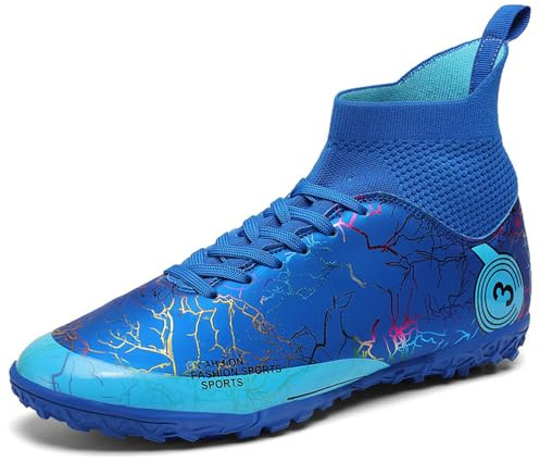 Mokayu Boys Football Boots Kids Firm Ground Soccer Astro Turf Athletics Training Sport Running Futsal Shoe Teenager Indoor Outdoor Profession Competition Football Shoes Unisex Blue UK 6