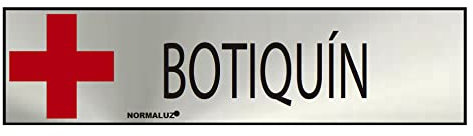 CARTEL INFORMATIVO BOTIQUIN (INOX ADHESIVO 0.8MM) 5X20CM