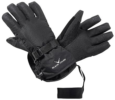 Black Crevice Erwachsene Skihandschuhe I atmungsaktive & wasserdichte Ski-Handschuhe für Herren & Damen I warme Winterhandschuhe I robuste Schnee-Handschuhe mit Gummibund-Kordelzug