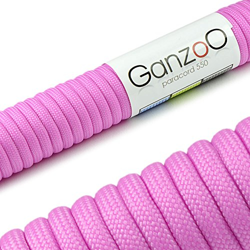 Ganzoo Paracord 550 Seil Pink 4mm Schnur Typ 3, Nylon & Polyester, ideal für Basteln von Hundeleine Halsband Armband/Camping Survival und Outdoor 15 Meter Allzweckseil 7 Innenstränge
