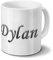 printplanet Tasse mit Namen Dylan - Motiv Chrom-Schriftzug - Namenstasse, Kaffeebecher, Mug, Becher, Kaffeetasse - Farbe Weiß