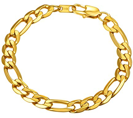 PROSTEEL Herren Armband 21cm 18k vergoldet Figarokette Armband 9mm breit 3+1 Glieder Link Kettenarmband Armkette, gold
