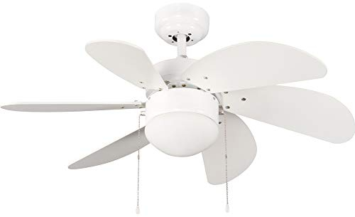 wonderlamp Basic Ventilador de Techo con Luz, E27, 15 watts, Blanco, 76.2 x 76.2 x 41.5 cm
