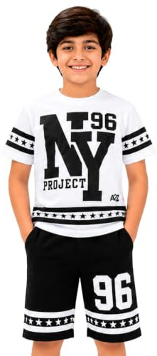 A2Z Kids Boys Cotton T Shirt and Shorts Set Casual Summer Outfit Wear | Printed Graphic Design Featuring Drawstring Bottoms For Daily Activities