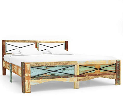 Festnight Bettrahmen | Vintage Bettgestell | Massivholzbett | Holz Doppelbett | Antik Holzbetten | Recyceltes Massivholz 160 x 200 cm