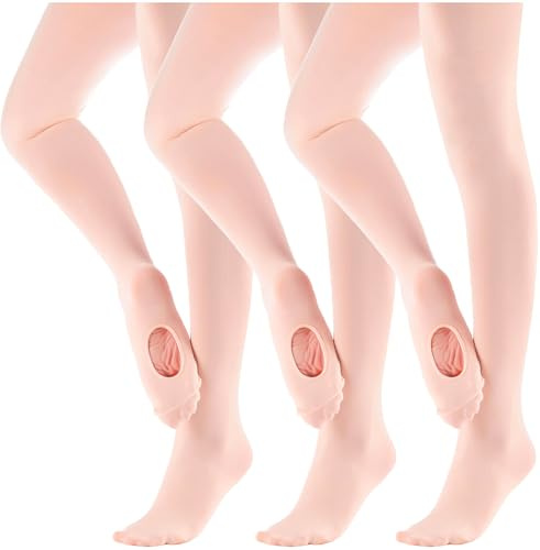 MdnMd 3 Pack Transition Footless Ballet Legging Stocking Pantyhose Dance Ballet Tights for Toddler Girls (Ballet Pink, Child Age 4-6)