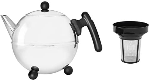 doppelwandige Teekanne Duet® Bella Ronde Edelstahl glänzend schwarze Beschläge 1,2 ltr. & Tee-Dauerfilter Universal für Duet® & viele weitere Modelle