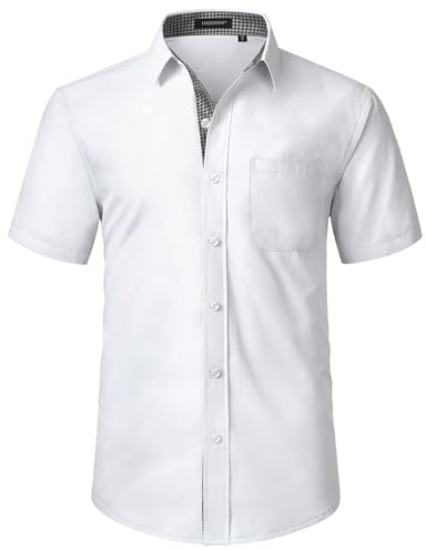 HISDERN Men's Short Sleeve White Shirts Formal Casual Regular Fit Dress Shirt Button Down Business Office Shirts with Chest Pocket,S