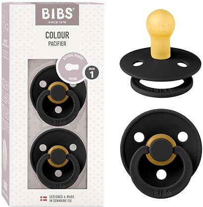 BIBS Colour Schnuller 2er-Pack, BPA-frei, Kirschform Nippel. Naturkautschuk/Latex, Hergestellt in Dänemark, Größe 1 (0-6 Monate), Black