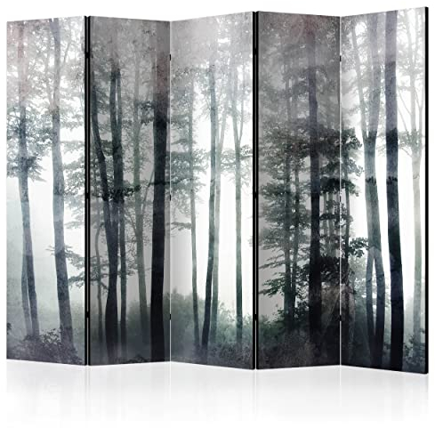 decomonkey Paravent Raumteiler Innen Wald 225x172 cm 5 Teilig Einseitig Room Divider Wall Raumteiler Stehend Trennwand Sichtschutz Spanische Wand Sichtschutzwand Wohnzimmer Holz Baum Natur Vintage