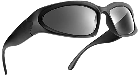 COASION Wrap Around Sonnenbrille für Damen Herren Vintage Sportbrille Radsportbrillen Fahrerbrille mit UV400 Schutz (A1 Mattschwarz/Grau)
