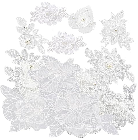 NBEADS 18 Stück 9 Stile Weiße Blumen Stickerei Applique, Perlen Organza Spitze Applique Sew on Patch For Decoration Repair Hochzeitskleider Kleidung Rucksäcke Caps