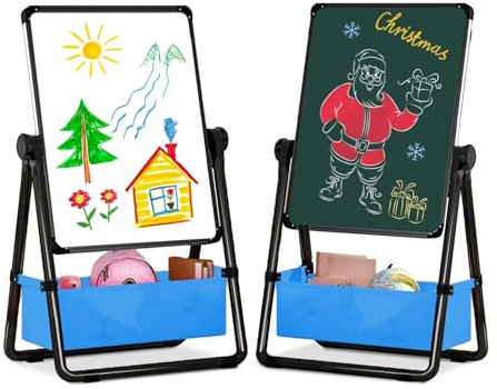 Kids Art Easel Double Sided Iron Easel Whiteboard Chalkboard 360° Rotatable Easel 29.6inch-44inch Height Adjustable Standing Drawing Board with Accessories for Kids 3-18 Years Old