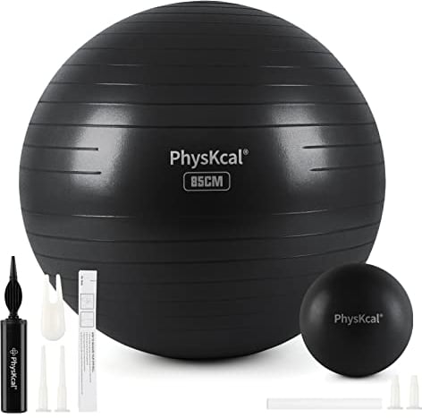 PhysKcal 85cm Black Dicker Gymnastikball und 23 cm Pilatesball Set, Anti Burst Gymnastikball, Anti-Rutsch-Sitzball, Balanceball, Yogaball für Zuhause, Fitnessstudio und Büro
