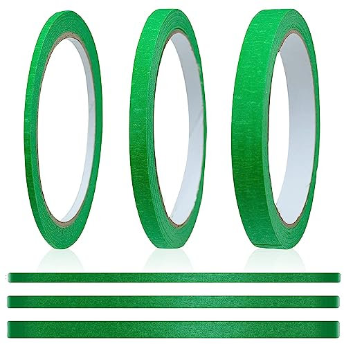 Fokelyi 3 Rolls Green Masking Tape, Artist Masking Tape 3mm/7mm/12mm Widex22 Yard Writable Masking Tape Automotive Masking Tape Premium Masking Tape for Painting and Decorating
