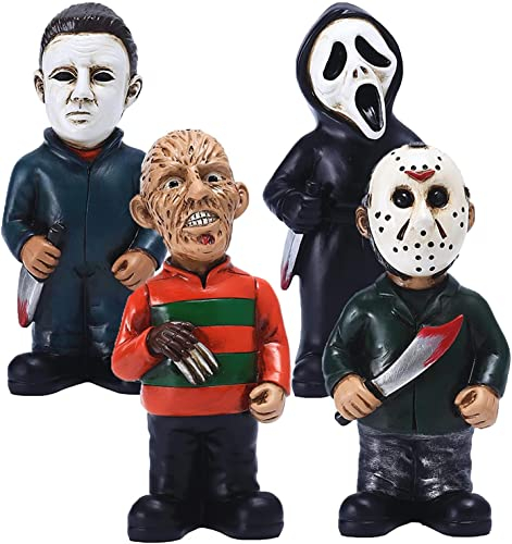 Lyxaof Horror Movie Garden Gnomes Michael Myers Action Figures Jason Statue Outdoor Slasher Gnome Halloween Yard Lawn Decor
