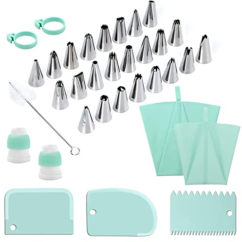 Pure Vie 11 PCS Poche a Douille Pâtisserie, Professionnelle Glaçage Crème Poche à Douille en Silicone avec Brosse Propre, Outils de Cuisson Bricolage pour la Décoration de Gâteaux Puff Cookie Cupcake