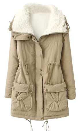 Generisch Damen Mantel, Damenmäntel Mode Solide Farbe Herbst Und Winter Lamm Samt Kordelzug Baumwolle Warmer Mantel Jacke Lang Wintermantel Nkd Outdoor Fleecejacke Winterparka Warm Jacken (XL, Khaki)