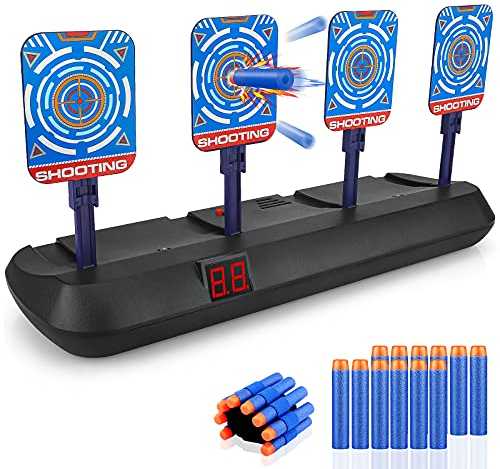 Zhcuves Cible pour Nerf avec 20PCS Darts + Wrist Bands Automatique Jeu Cible de Tir avec Effet Lumineux et Sonore pour Nerf N-Strike Elite/Fortnite/Mega/Rival Pistolet Jouet Enfant Cadeau Garcon Fille