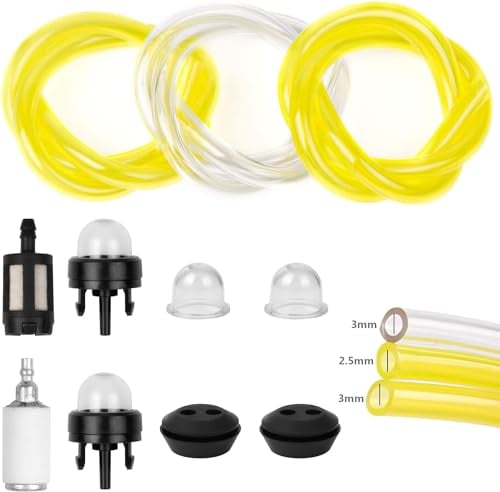 Tubi Carburante Set per Decespugliatori, 2.5mm 3mm Tubo Benzina Flessibile con Lampadina Primer, Tubo Guarnizione, Universale Filtro Benzina per Decespugliatore, Motoseghe, Tosaerba