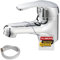 KUZOR 1PC Messing Wasserhahn Bad Waschtischarmatur - 5-minütige Installation, Badezimmerarmatur mit 50cm Kaltes Warmes Wasser Schläuche, langlebig und robust - Höhe 90 mm, Gewicht 351.3 g - Chrom