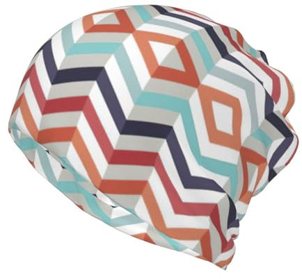 Melbrakin Zig Zag Lines Print Slouchy Strickmütze, Multifunktionsmütze, Beanie-Mütze, für den Außenbereich
