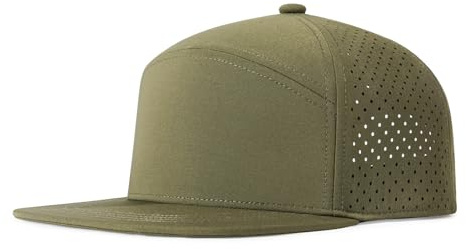 FEINION Men Flat Brim Adjustable Performance Hat Snapback Laser Perforated Baseball Cap (Army Green)