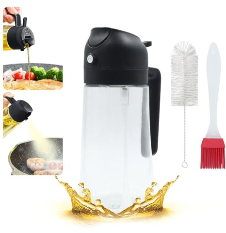 SHUNCHG Oil Dispenser for Kitchen, 2 in 1 oil Spray Bottle and Olive Oil Dispenser, Oil Sprayer for Cooking Air Fryer 470ml for Cooking, Kitchen, Salad, Barbecue, Baking (Black)