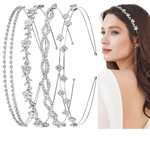 FloralGrace 4 Stück Haarreif Braut Hochzeit Haarschmuck Haarband Brautstirnband Stirnband Mit Strass Perle Haarkrone Kristallperle Braut Tiara Haarbänder Elegante