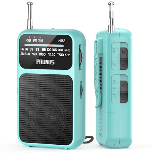 PRUNUS J-555 Radio Portatile Ricaricabile, Mini Radiolina Portatile FM/AM Supporta Batterie Sostituibili (AAA), con Jack/Clip Posteriore, per Camminare, Correre, Pescare (Blu)