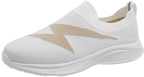 Womens White Pumps Arch Support Shoes for Women Women's Summer Mesh Breathable Lightweight Running Shoes and Sports Single Shoes Womens Slip On Trainers Ladies Black Trainers (White, 7.5)