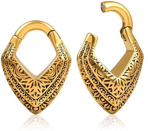 DOEARKO Ohr Gewichte Ohr Flesh Tunnel Vintage Ear Weights Hangers Edelstahl Ohr Piercing Gestreckte Schmuck für Frauen und Männer (Schloss-6mm-Gold)