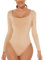 ONEW Damen Langarm Body Eckiger Ausschnitt Bodysuit Oberteil Basic Square Neck Unterziehbody Shirt für Frauen Beige M