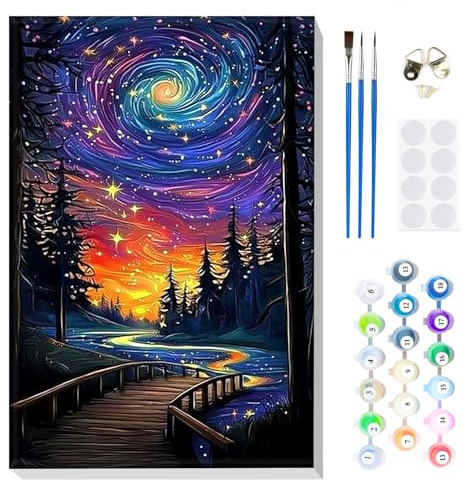 MOGTAA Peinture Numero Enfant Adulte avec Cadre, Nuit Étoilée Peinture par Numero Adulte, DIY Ciel Étoilé Numéro d'Art Kits, Loisirs Créatifs Adultes, pour décoration d'intérieur, 20x30cm