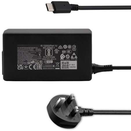 65W USB C TYPE C AC Charger Replacement For Samsung GALAXY BOOK2 NP750XED-KC2UK, NP750XED-KC3BE PC Laptop Adapter with + UK Power Cord