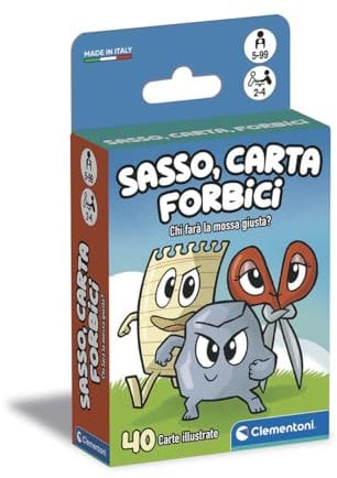 Clementoni - Sasso Carta Forbici, Mazzo di 40 Carte Illustrate, Gioco di Strategia per Bambini 5+ Anni, 2-4 Giocatori, Idea Regalo, Made in Italy, Lingua Italiana, 16586
