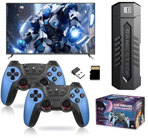 X2 Wireless Retro Game Console,clé de Jeu rétro avec Plus de 30 000/40000 Jeux Classiques préinstallés,Deux manettes sans Fil 2,4 GHz,clé de Jeu vidéo 4K Plug and Play,Carte TF64/128G,Noir (64g)