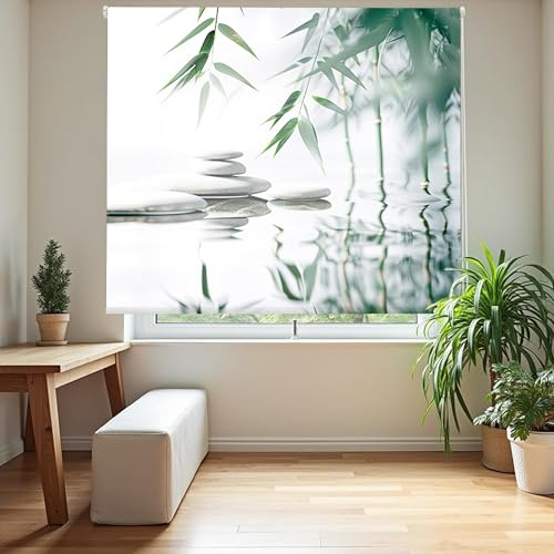 Blindecor Digital | Rollo transparent Bedruckt | Familie Zen| Modell F-BAMBOOWATER | 130 x 180 cm (Breite x Höhe) | Stoffgröße 126 x 175 cm | Fensterrollos