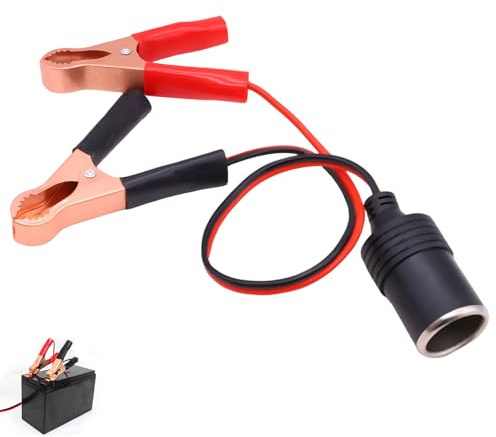 Car Battery Crocodile Clips, Alligator Clips Extension Cable, 35cm 12V/24V Cigarette Lighter Socket Adapter for Automotive Charging, Camper Vans, Boats, Tire Inflators, Air Pumps & Repair Tools