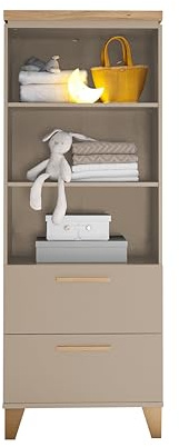 HILDA PEPPINI Standregal Regal Mauvella Oak 60 x 163,1 x 38 cm (B/H/T) | Modernes Babyzimmer Standregal, 3 offene Fächer, 2 Schubkästen, Mauvella Oak Dekor, Stauraum für Kinderzimmer