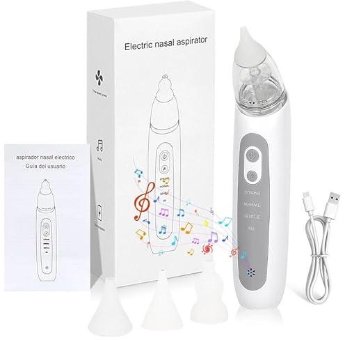 Nasensauger Baby Elektrisch, Nasenreiniger Wiederaufladbar mit 3 Saugstufe & 3 Silikon Tipps, Wiederaufladbar Mit Licht Und Musikfunktion, Anti Reflux Nasensekretsauger für Neugeborene, Kleinkinder